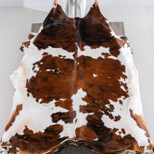 Tricolor Cowhide Rug Size 7'4" L x 6'10" W 4143