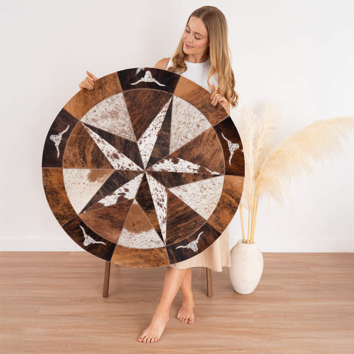 Texas Cowhide Star Round Rug Size 40 Inches S-101