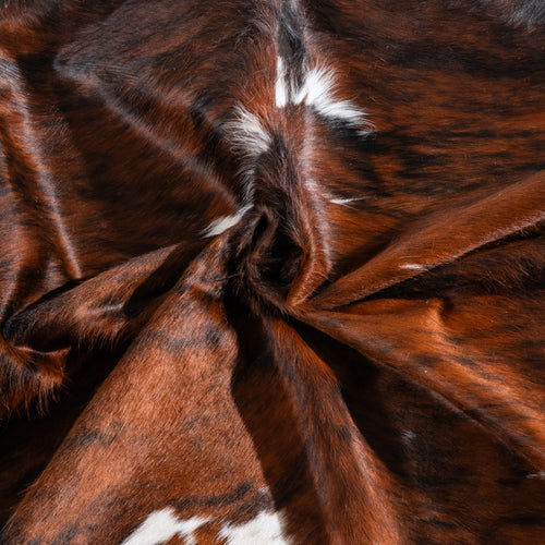 Tricolor Brindle Mix Cowhide Rug Size 7'4" L x 6'0" W 6498