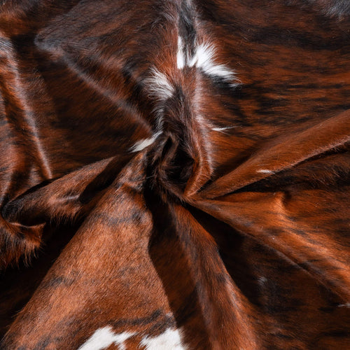 Tricolor Brindle Mix Cowhide Rug Size 7'4" L x 6'0" W 6498