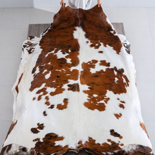 White Tricolor Cowhide Rug Size 7'8" L x 7'6" W 4080