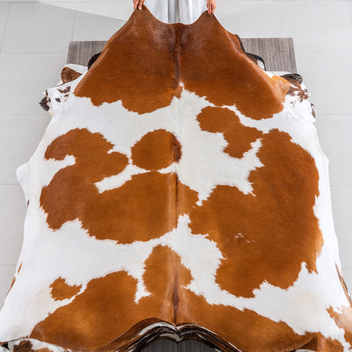 Brown and White Cowhide Rug Size 7'2" L x 7'0" W 4145