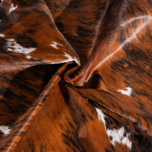 Tricolor Brindle Mix Cowhide Rug Size 7'1" L x 6'0" W 6499