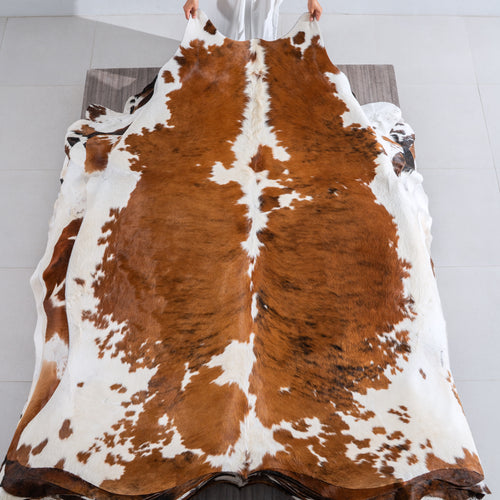 Tricolor Cowhide Rug Size 7'6" L x 6'11" W 4082