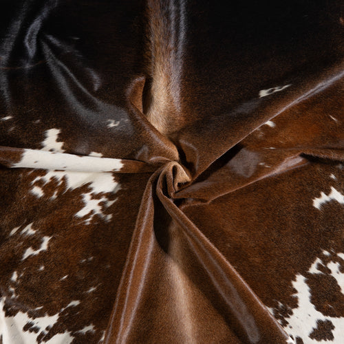 Brazilian Chocolate and White Cowhide Rug Size 7'3" L x 6'11" W 3724