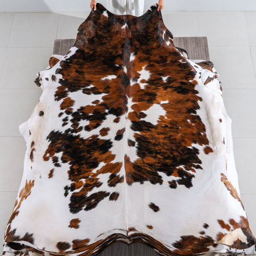 Tricolor Cowhide Rug Size 7'8" L x 7'2" W 4149