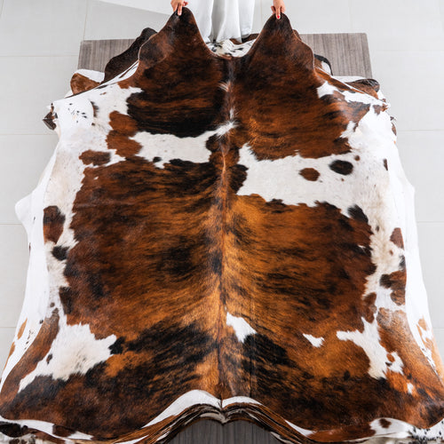 Tricolor Brindle Mix Cowhide Rug Size 7'0" L x 6'6" W 4151