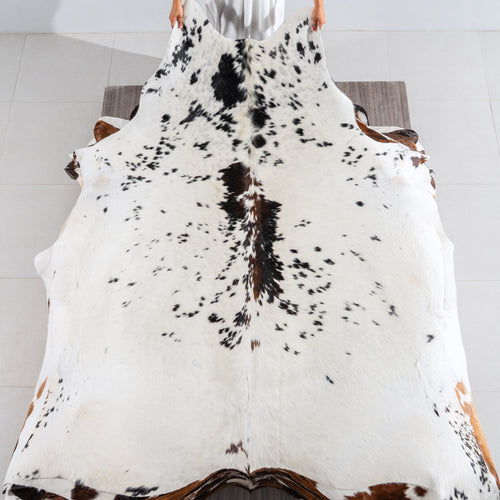 White Tricolor Cowhide Rug Size 8'0" L x 6'7" W 4152