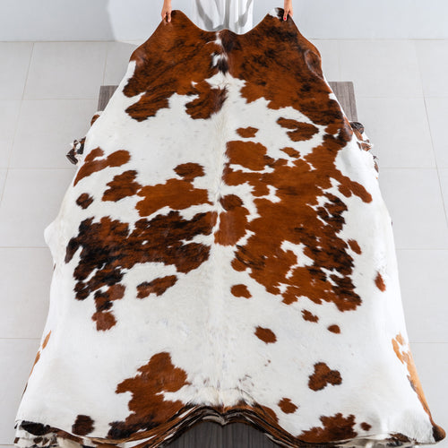 White Tricolor Cowhide Rug Size 8'2" L x 8'1" W 4153