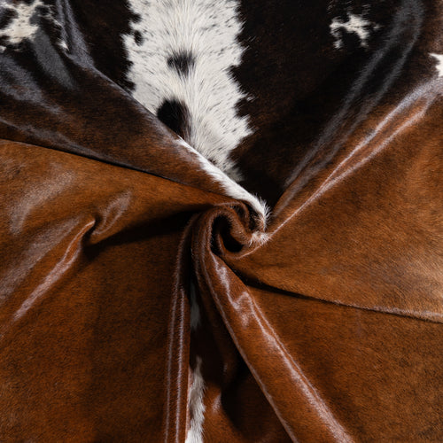 Brazilian Chocolate and White Cowhide Rug Size 6'9" L x 6'5" W 3733