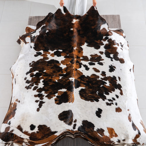White Tricolor Cowhide Rug Size 6'10" L x 6'7" W 4157