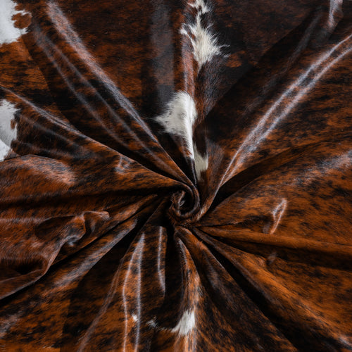 Tricolor Brindle Mix Cowhide Rug Size 7'5" L x 7'7" W 4089