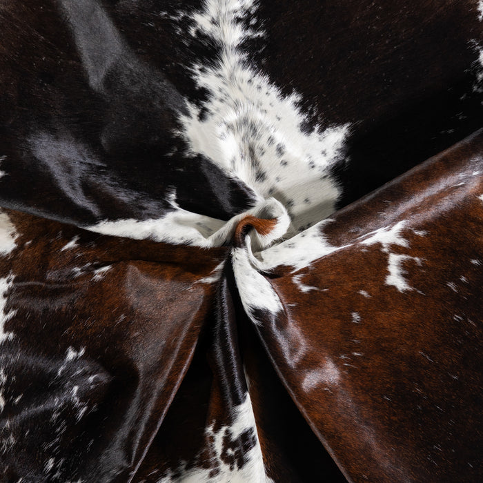 Brazilian Chocolate and White Cowhide Rug Size 6'10" L x 6'1" W 3739
