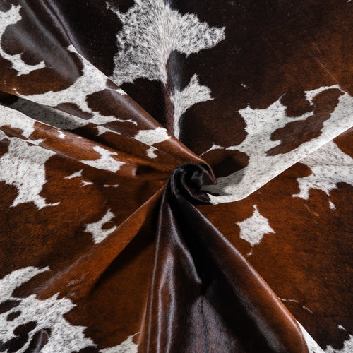 Brazilian Chocolate and White Cowhide Rug Size 6'11" L x 5'11" W 3745