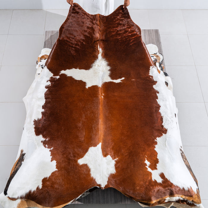 Brown and White Cowhide Rug Size 7'6" L x 7'8" W 5073
