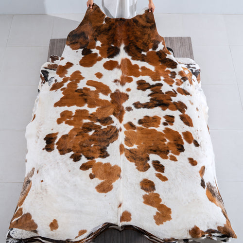 White Tricolor Cowhide Rug Size 8'3" L x 7'8" W 4099