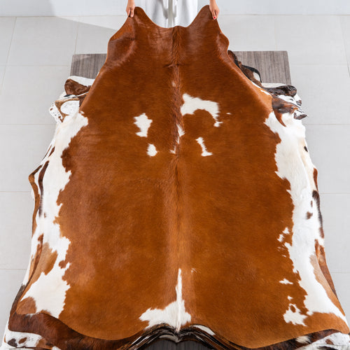 Brown and White Cowhide Rug Size 7'5" L x 6'9" W 4175