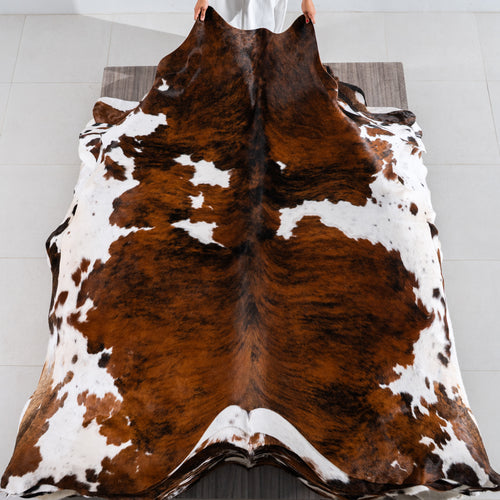 Tricolor Brindle Mix Cowhide Rug Size 7'9" L x 7'3" W 4191