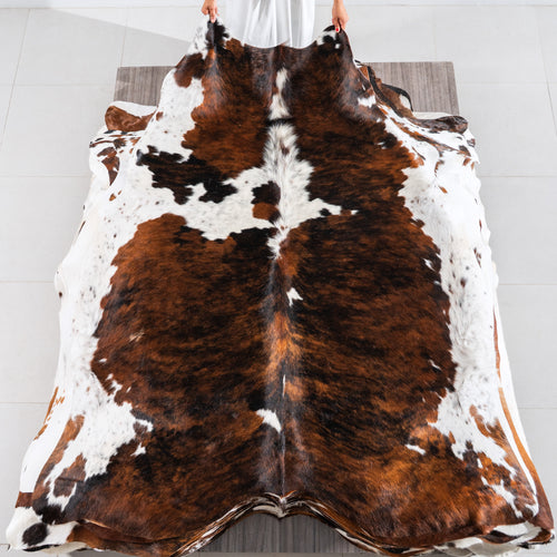 Tricolor Brindle Mix Cowhide Rug Size 7'2" L x 6'3" W 4194