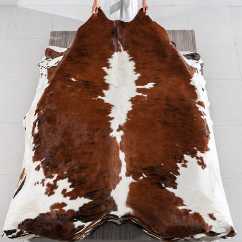 Tricolor Brindle Mix Cowhide Rug Size 7'6" L x 7'8" W 4199
