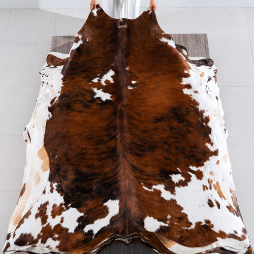 Tricolor Brindle Mix Cowhide Rug Size 7'6" L x 6'5" W 4202