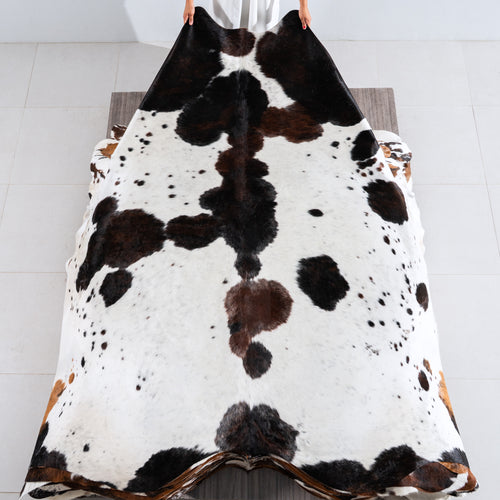 White Tricolor Cowhide Rug Size 8'3" L x 7'10" W 4213