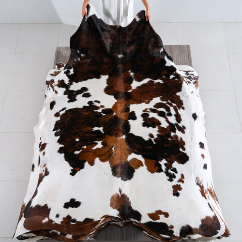 White Tricolor Cowhide Rug Size 8'4" L x 6'4" W 4216