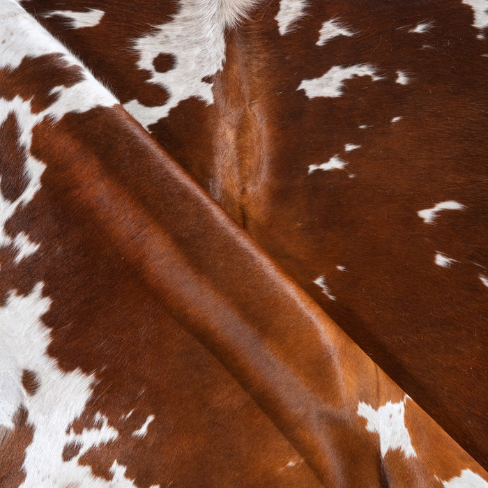 Brown and White Cowhide Rug Size 7'5" L x 6'2" W 4217