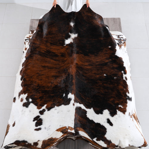 Tricolor Brindle Mix Cowhide Rug Size 7'8" L x 7'1" W 4218