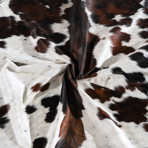 White Tricolor Cowhide Rug Size 7'3" L x 6'9" W 4220