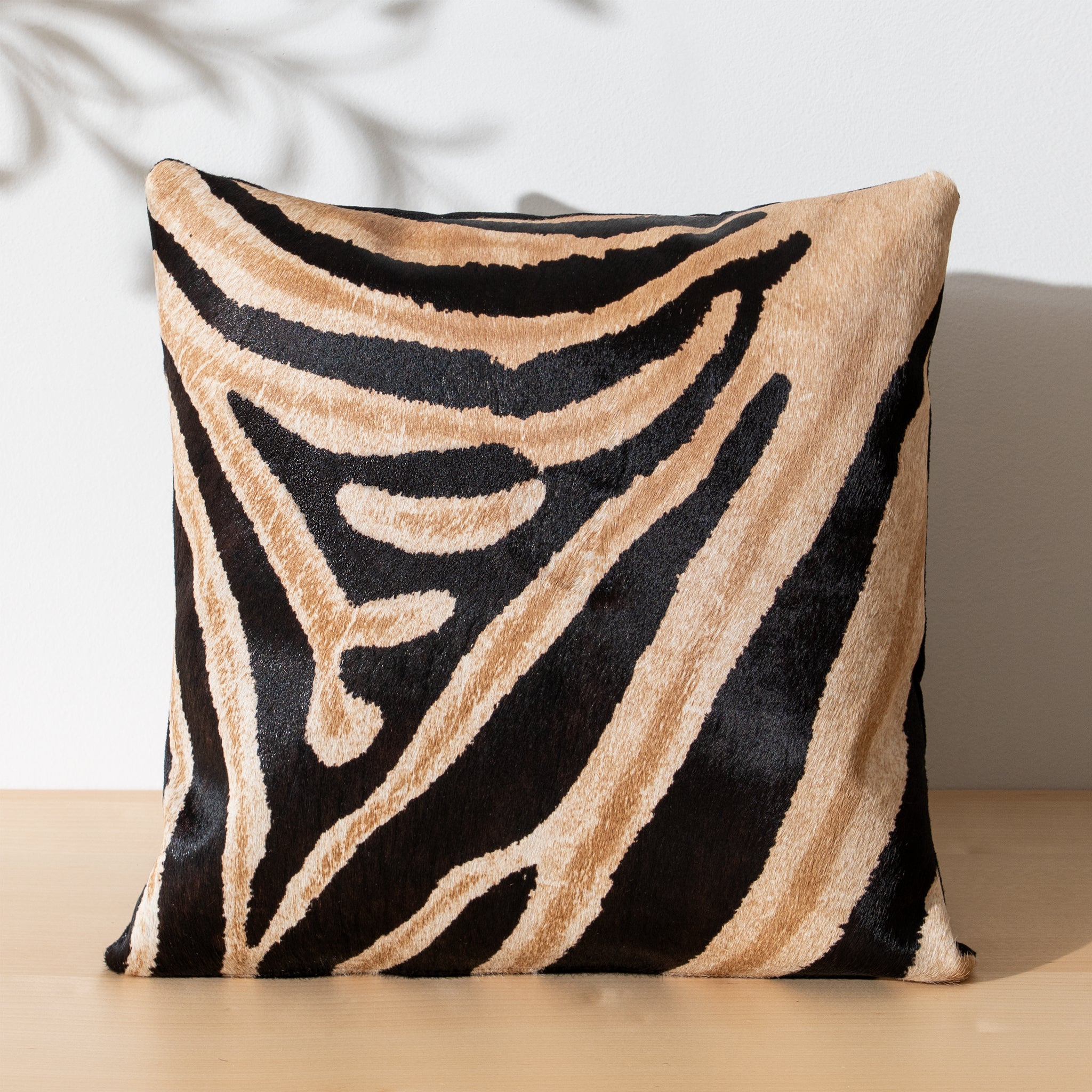 Zebra Safari Cowhide Pillow, Natural Suede Leather | eCowhides