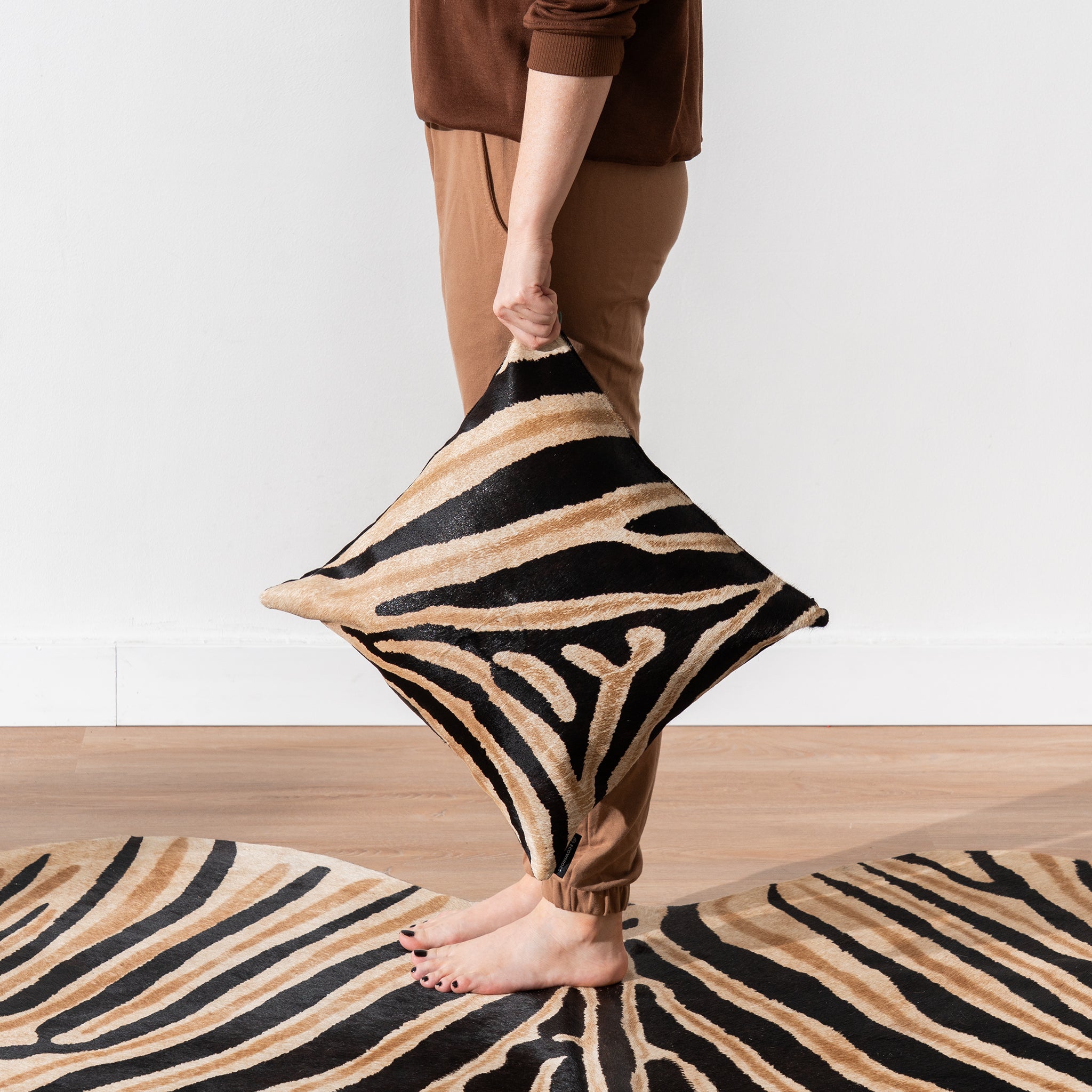 Zebra Safari Cowhide Pillow, Natural Suede Leather | eCowhides