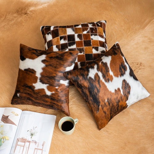 Tricolor Cowhide Pillow Set of 3