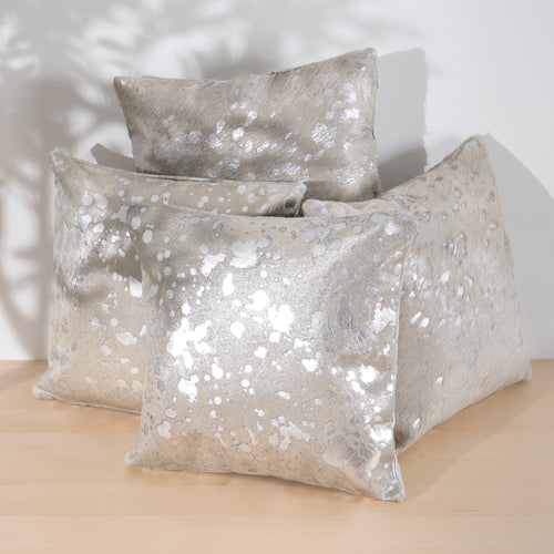 Metallic Silver Cowhide Pillow