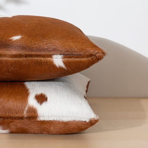 Brown and White Cowhide Pillow