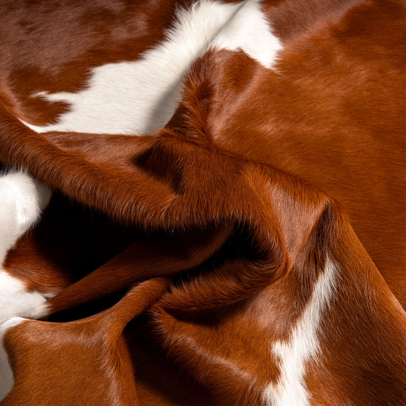 Brown and White Cowhide Rug Size  7'4" L x 6'9" W 5669