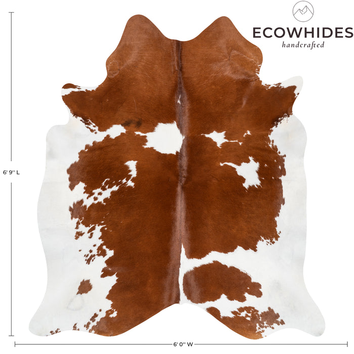 Brazilian Brown and White Cowhide Rug Size 6'9" L x 6'2" W 0036