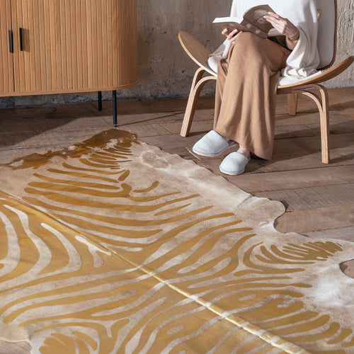 Zebra Gold Metallic Cowhide Rug