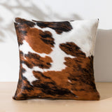 Tricolor cowhide pillow — brown, black and white, natural hair-on Colombian leather