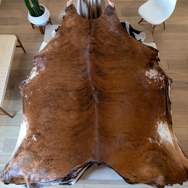 Brazilian Brindle Cowhide Rug Size 7'8" L x 7'  W 5703