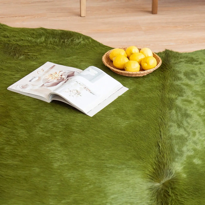 Green Dyed Cowhide Rug , Natural Suede Leather | eCowhides