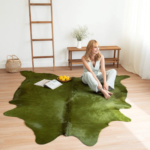 Green Dyed Cowhide Rug , Natural Suede Leather | eCowhides