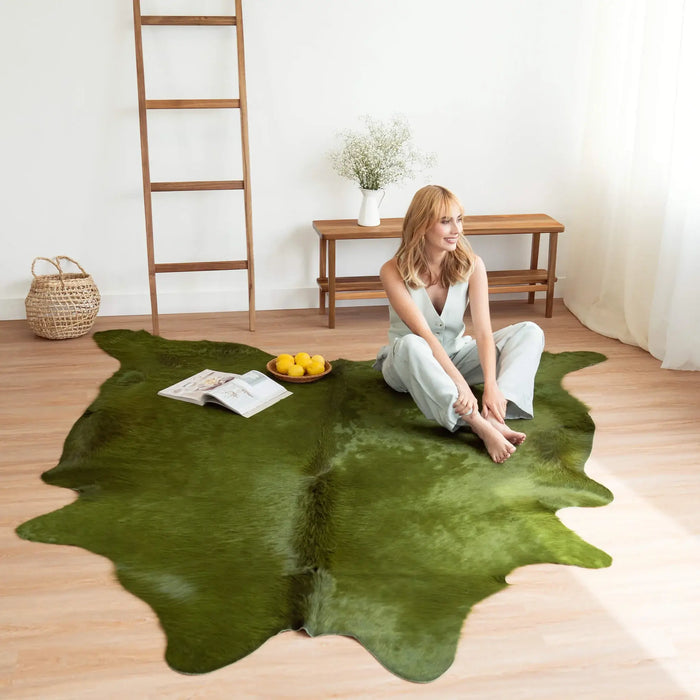 Green Dyed Cowhide Rug , Natural Suede Leather | eCowhides