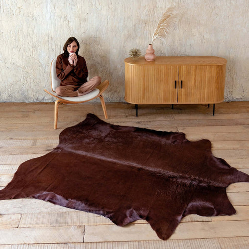Chocolate Dyed Cowhide Rug , Natural Suede Leather | eCowhides