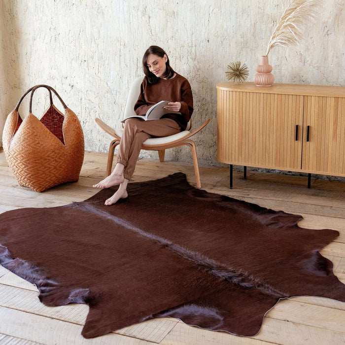 Chocolate Dyed Cowhide Rug , Natural Suede Leather | eCowhides