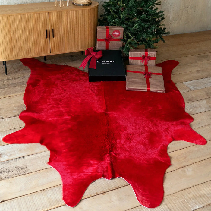 Red Dyed Cowhide Rug , Natural Suede Leather | eCowhides