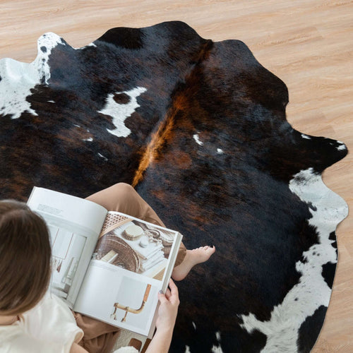 Dark Tricolor Cowhide Rug , Natural Suede Leather | eCowhides