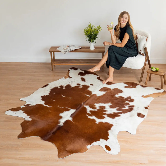 Brown And White Cowhide Rug , Natural Suede Leather | eCowhides