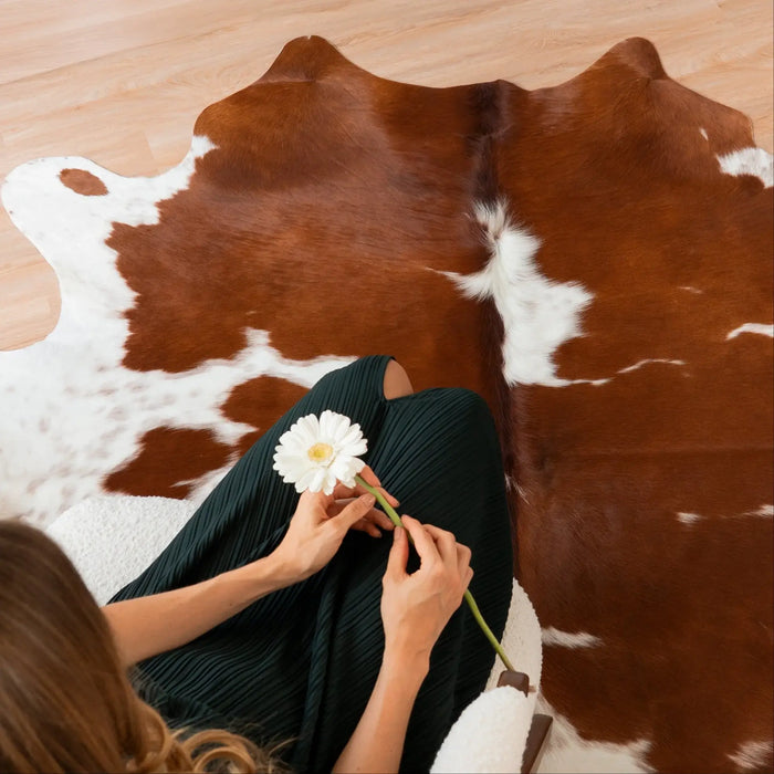 Brown And White Cowhide Rug , Natural Suede Leather | eCowhides