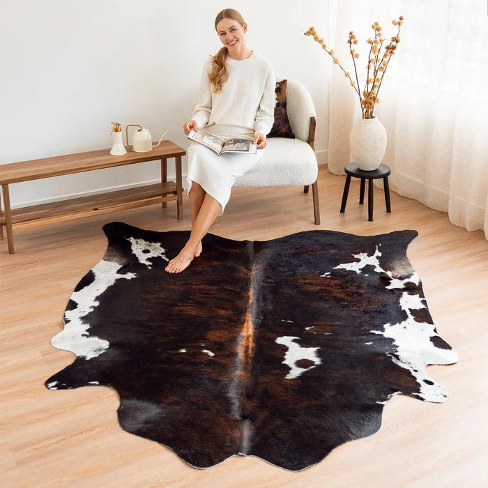 Dark Tricolor Cowhide Rug , Natural Suede Leather | eCowhides